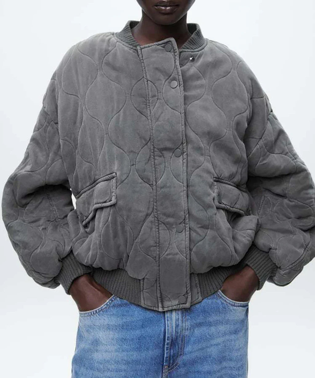 Women's Quilted Bomber Jacket – Oversized Zip-Up Jacket