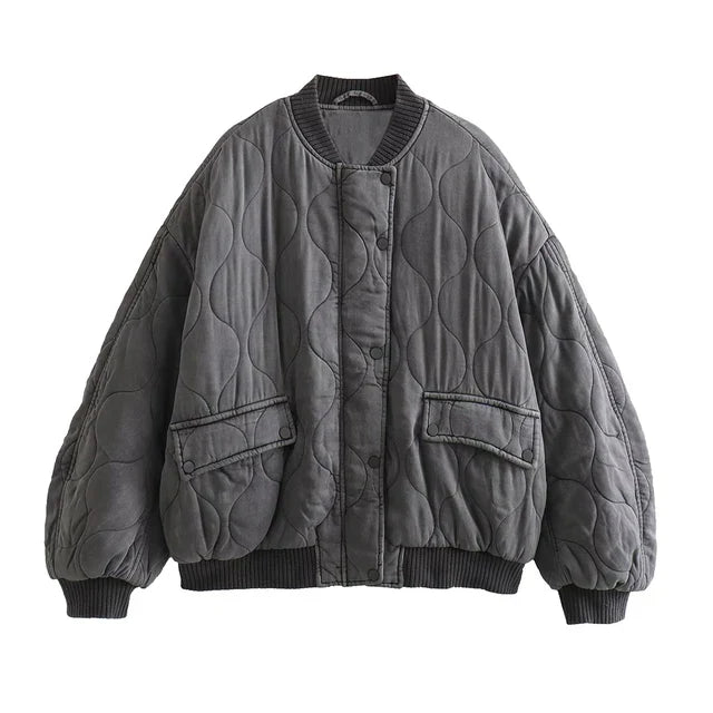 Women's Quilted Bomber Jacket – Oversized Zip-Up Jacket