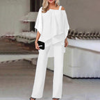 Women's Asymmetrical Cold Shoulder Set – Tailored Top & Matching Trousers