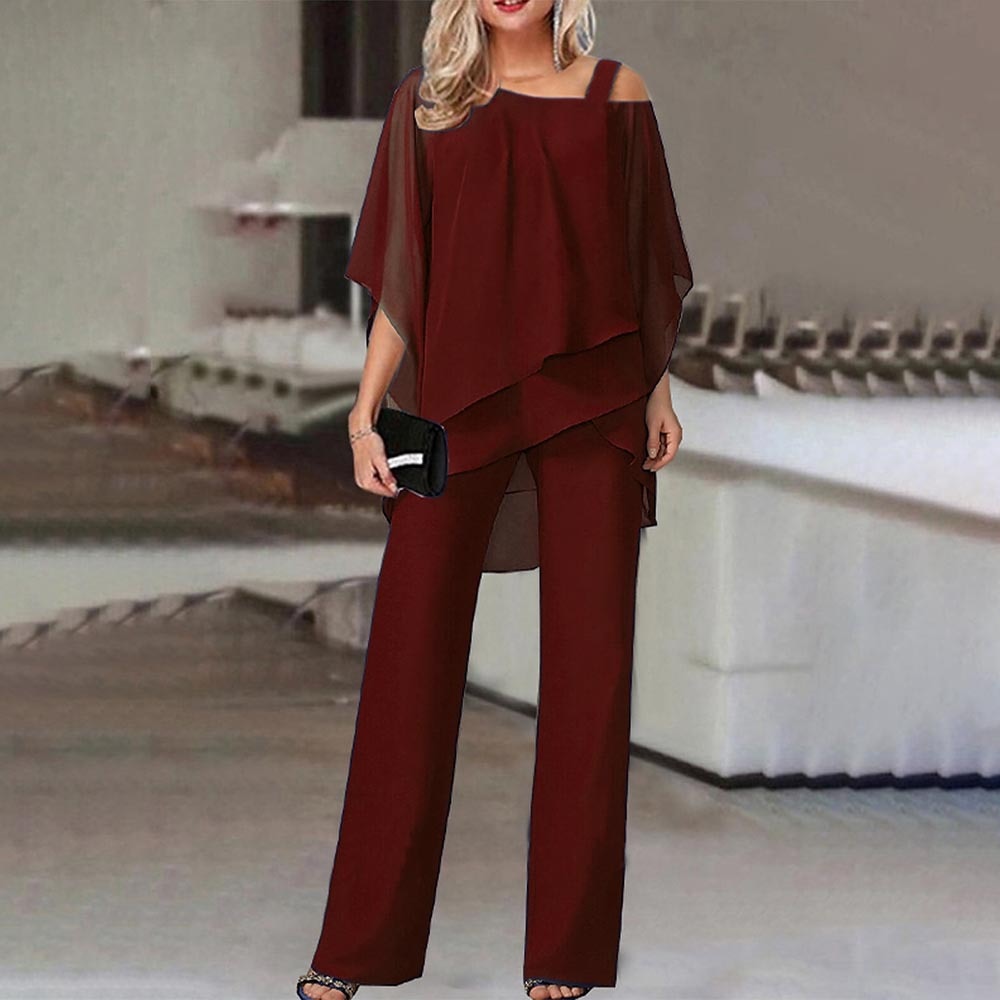 Women's Asymmetrical Cold Shoulder Set – Tailored Top & Matching Trousers