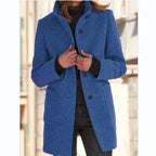 Women's Round Neck Winter Coat – Tailored Button Front Long Coat