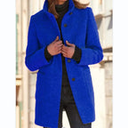 Women's Round Neck Winter Coat – Tailored Button Front Long Coat