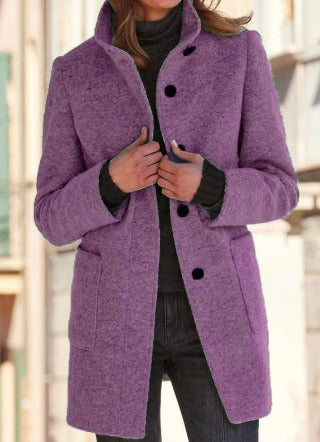 Women's Round Neck Winter Coat – Tailored Button Front Long Coat