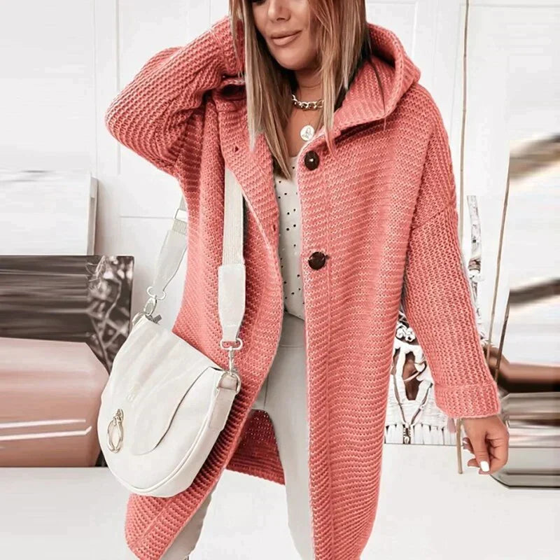 Women's Hooded Longline Cardigan – Relaxed Long Sleeve Winter Cardigan