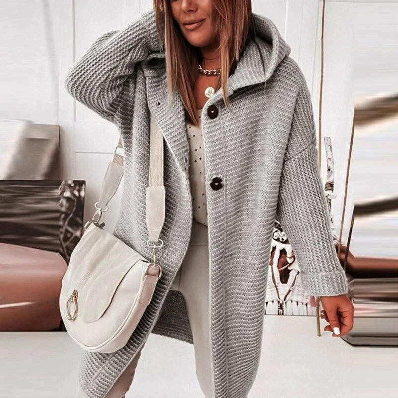 Women's Hooded Longline Cardigan – Relaxed Long Sleeve Winter Cardigan