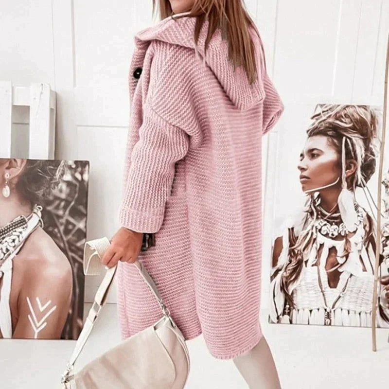 Women's Hooded Longline Cardigan – Relaxed Long Sleeve Winter Cardigan