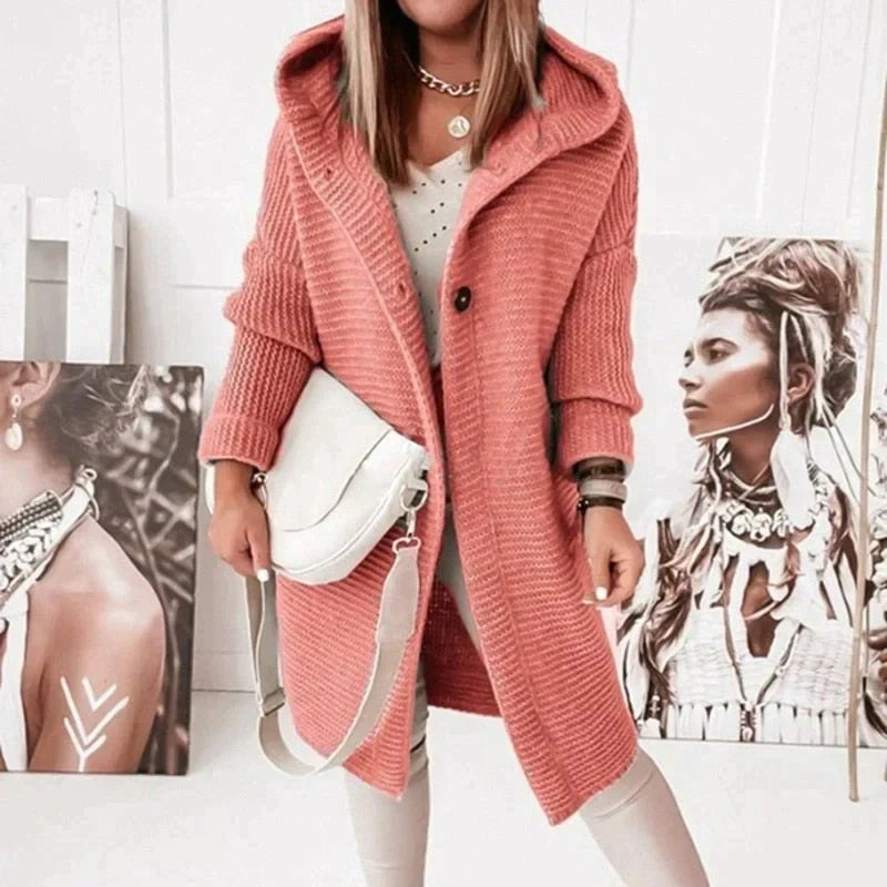 Women's Hooded Longline Cardigan – Relaxed Long Sleeve Winter Cardigan