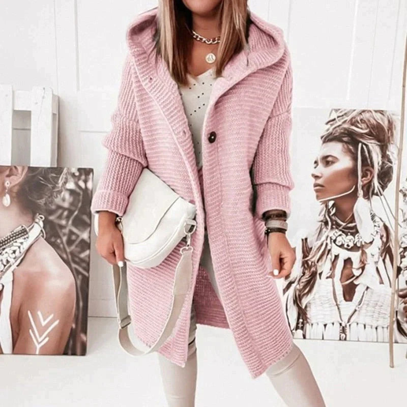 Women's Hooded Longline Cardigan – Relaxed Long Sleeve Winter Cardigan