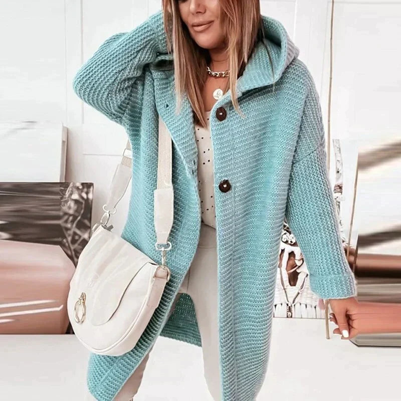 Women's Hooded Longline Cardigan – Relaxed Long Sleeve Winter Cardigan