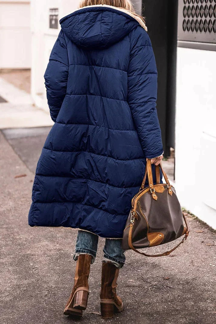 Women's Reversible Hooded Winter Coat – Teddy Lined Long Cold Weather Coat