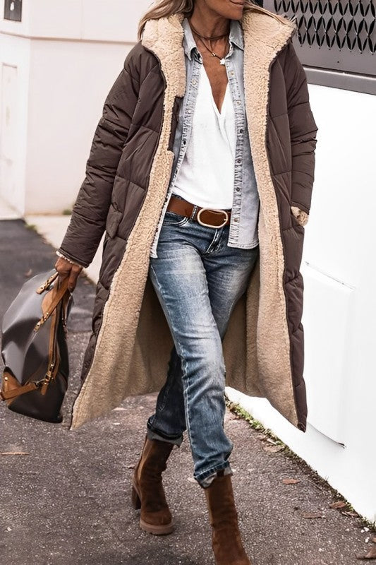 Women's Reversible Hooded Winter Coat – Teddy Lined Long Cold Weather Coat