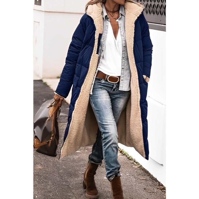 Women's Reversible Hooded Winter Coat – Teddy Lined Long Cold Weather Coat