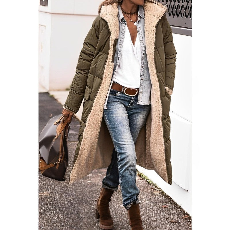 Women's Reversible Hooded Winter Coat – Teddy Lined Long Cold Weather Coat
