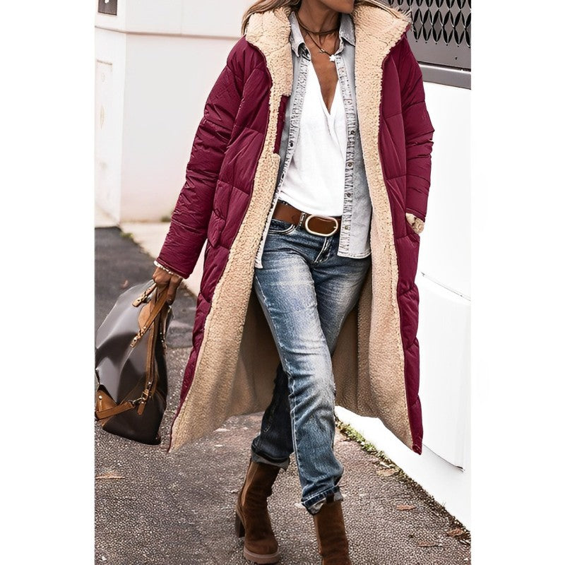 Women's Reversible Hooded Winter Coat – Teddy Lined Long Cold Weather Coat