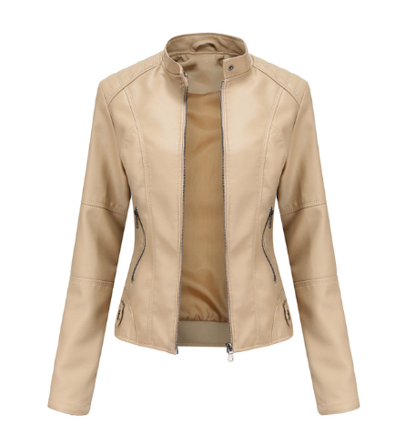 Women's Mao Collar Jacket – Faux Leather Zip-Up Jacket