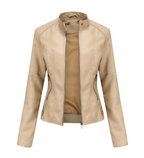 Women's Mao Collar Jacket – Faux Leather Zip-Up Jacket