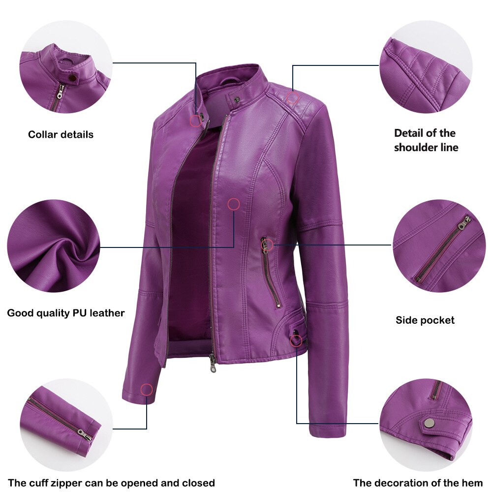 Women's Mao Collar Jacket – Faux Leather Zip-Up Jacket