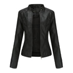 Women's Mao Collar Jacket – Faux Leather Zip-Up Jacket
