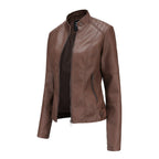 Women's Mao Collar Jacket – Faux Leather Zip-Up Jacket