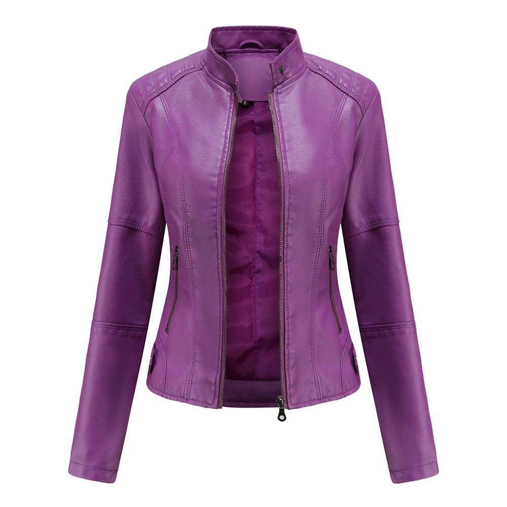 Women's Mao Collar Jacket – Faux Leather Zip-Up Jacket