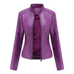 Women's Mao Collar Jacket – Faux Leather Zip-Up Jacket