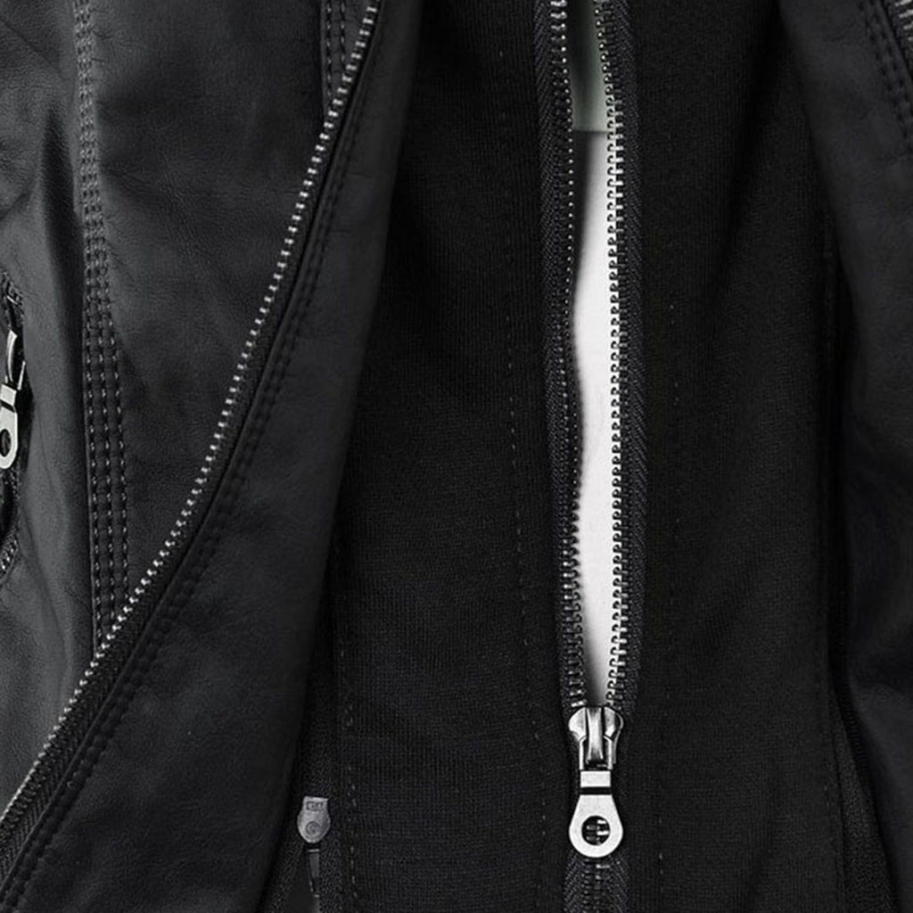 Women's Hooded Faux Leather Jacket – Ribbed Zip-Up Moto Jacket