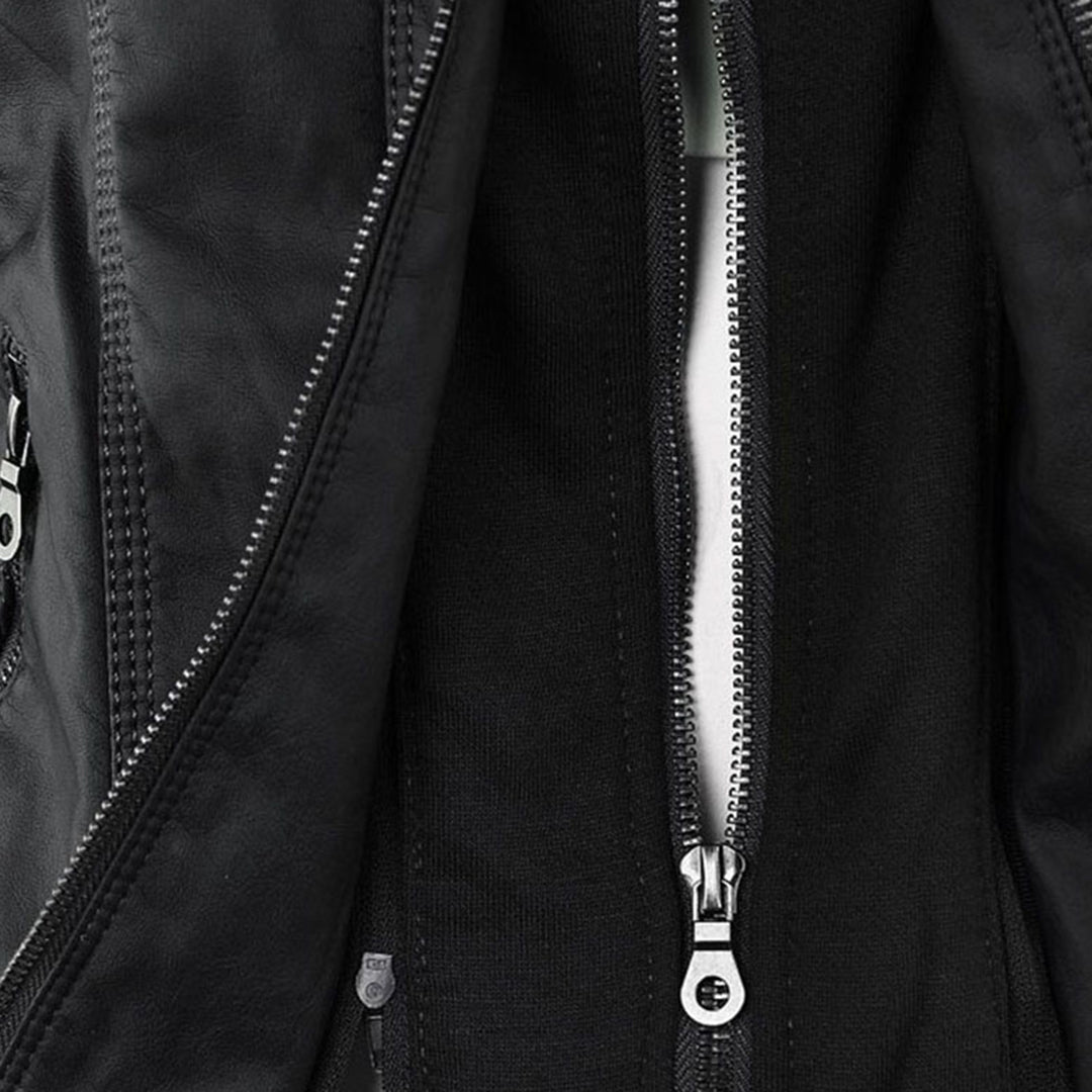 Women's Hooded Faux Leather Jacket – Ribbed Zip-Up Moto Jacket