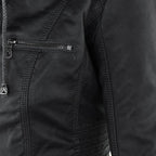 Women's Hooded Faux Leather Jacket – Ribbed Zip-Up Moto Jacket