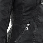 Women's Hooded Faux Leather Jacket – Ribbed Zip-Up Moto Jacket