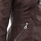 Women's Hooded Faux Leather Jacket – Ribbed Zip-Up Moto Jacket