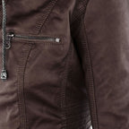 Women's Hooded Faux Leather Jacket – Ribbed Zip-Up Moto Jacket