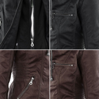 Women's Hooded Faux Leather Jacket – Ribbed Zip-Up Moto Jacket