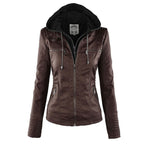 Women's Hooded Faux Leather Jacket – Ribbed Zip-Up Moto Jacket