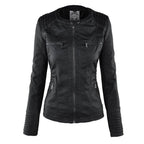 Women's Hooded Faux Leather Jacket – Ribbed Zip-Up Moto Jacket