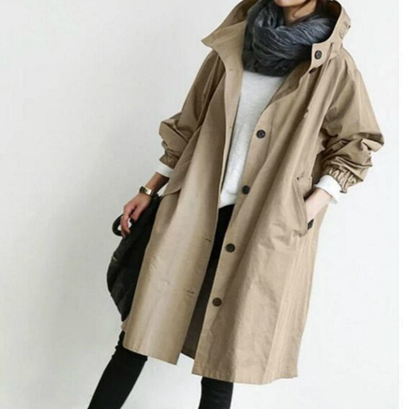 Women's Lightweight Hooded Trench Coat – Longline Transitional Jacket