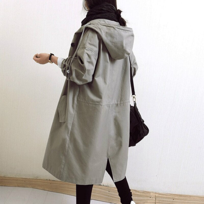Women's Lightweight Hooded Trench Coat – Longline Transitional Jacket