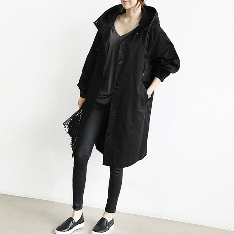 Women's Lightweight Hooded Trench Coat – Longline Transitional Jacket