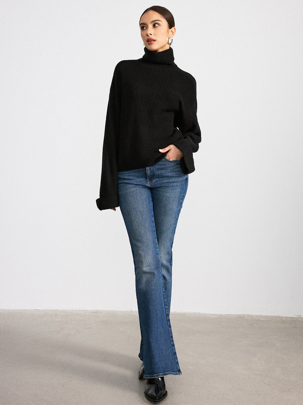 Women's Bell Sleeve Turtleneck Sweater – Ribbed High Neck Flared Sleeve Pullover