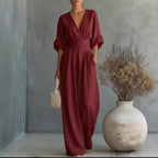 Women's Kimono Sleeve Wrap Jumpsuit – V-Neck Wide Leg Summer Jumpsuit