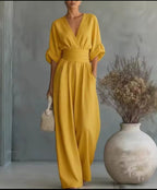 Women's Kimono Sleeve Wrap Jumpsuit – V-Neck Wide Leg Summer Jumpsuit