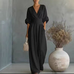 Women's Kimono Sleeve Wrap Jumpsuit – V-Neck Wide Leg Summer Jumpsuit