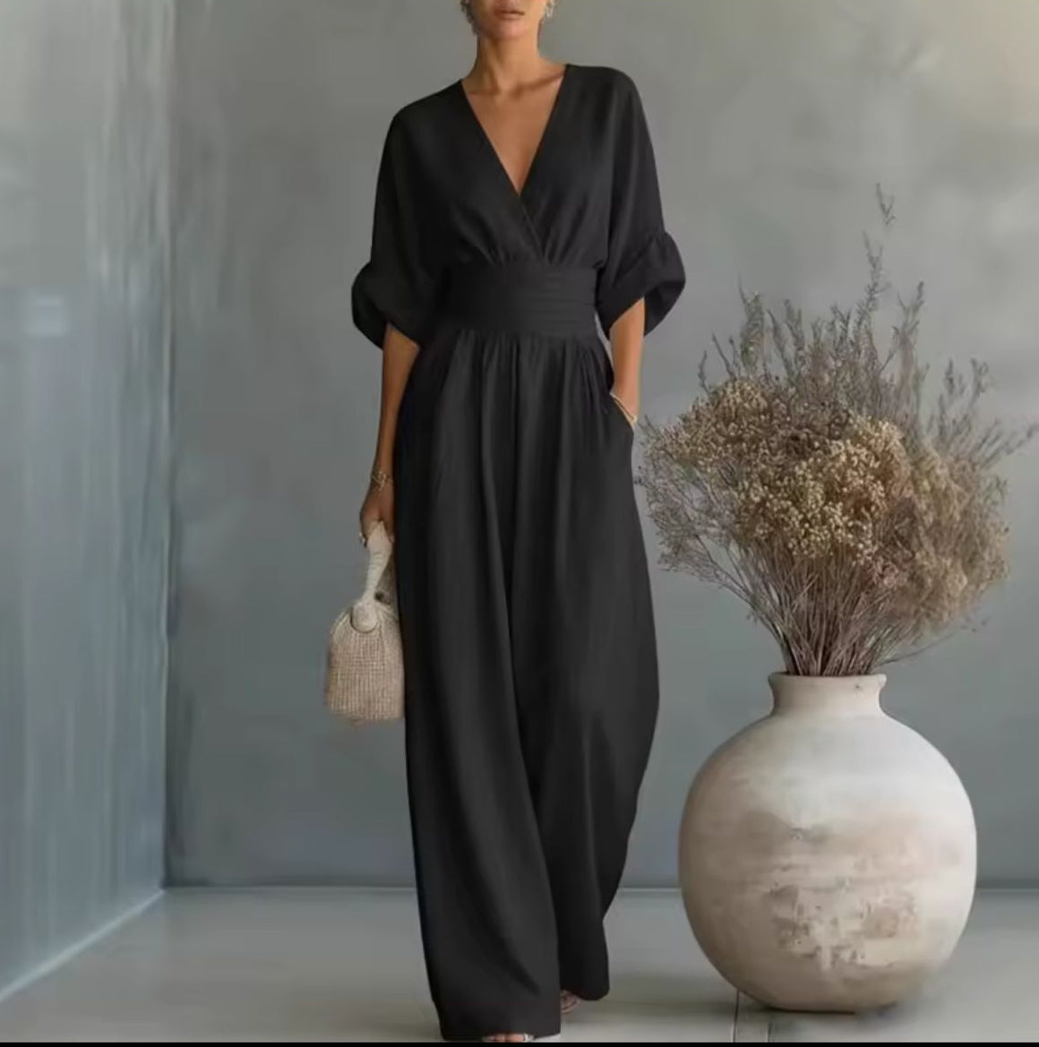 Women's Kimono Sleeve Wrap Jumpsuit – V-Neck Wide Leg Summer Jumpsuit