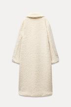 Women's Plush Teddy Coat – Long Lapel Button Front Winter Coat
