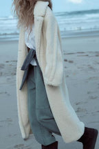 Women's Plush Teddy Coat – Long Lapel Button Front Winter Coat