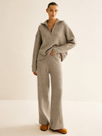 Women's Ribbed Quarter-Zip Sweater – High Stand Collar Long Sleeve Pullover