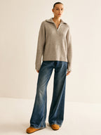 Women's Ribbed Quarter-Zip Sweater – High Stand Collar Long Sleeve Pullover