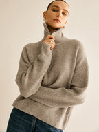 Women's Ribbed Quarter-Zip Sweater – High Stand Collar Long Sleeve Pullover