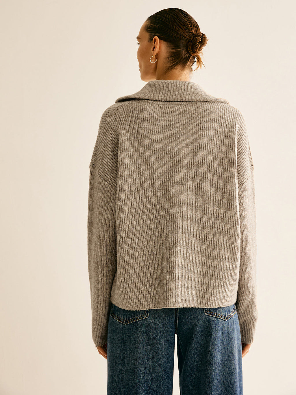 Women's Ribbed Quarter-Zip Sweater – High Stand Collar Long Sleeve Pullover