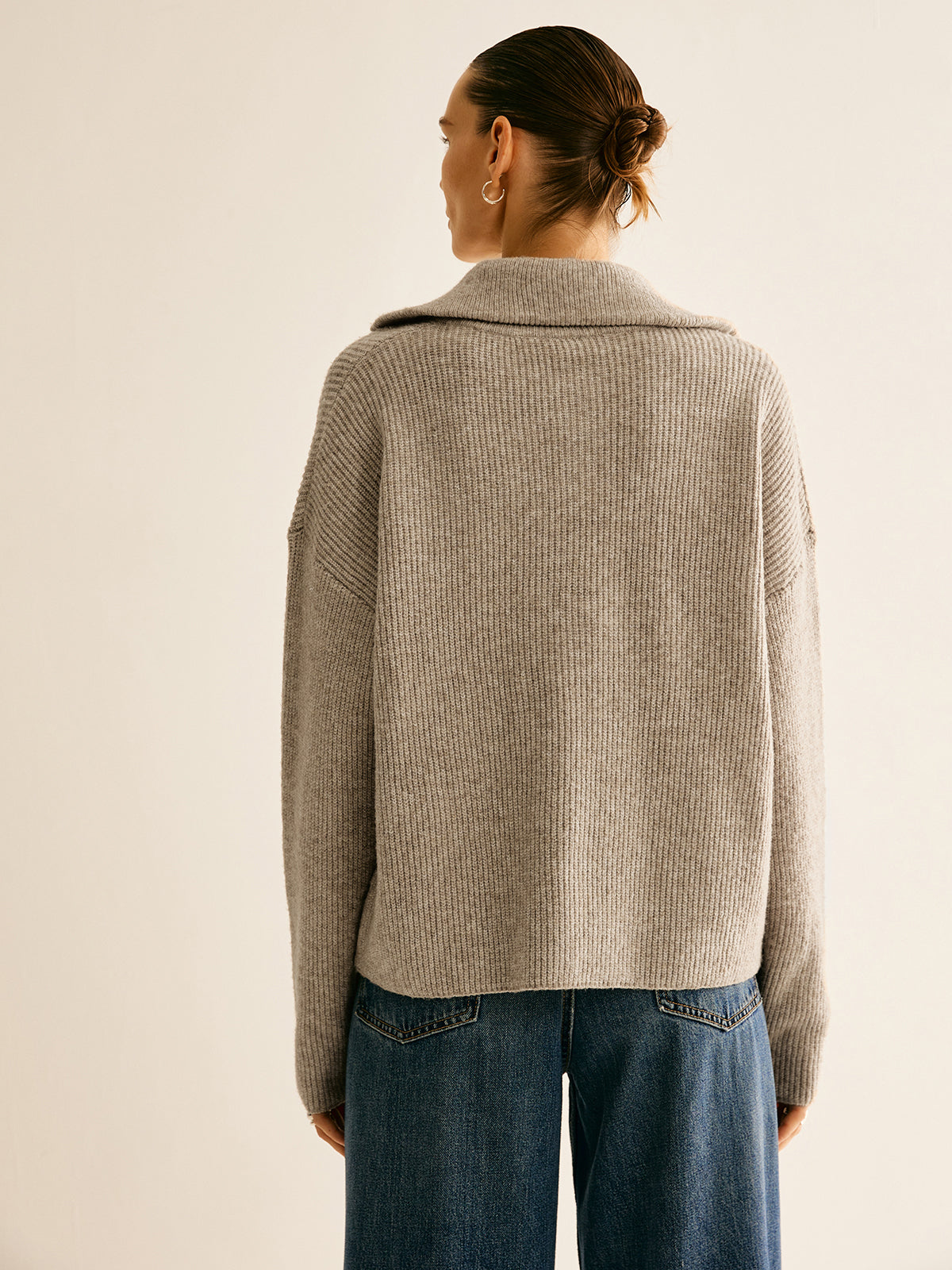 Women's Ribbed Quarter-Zip Sweater – High Stand Collar Long Sleeve Pullover