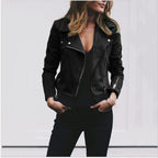 Women's Suede Look Biker Jacket – Zip-Up Moto Jacket